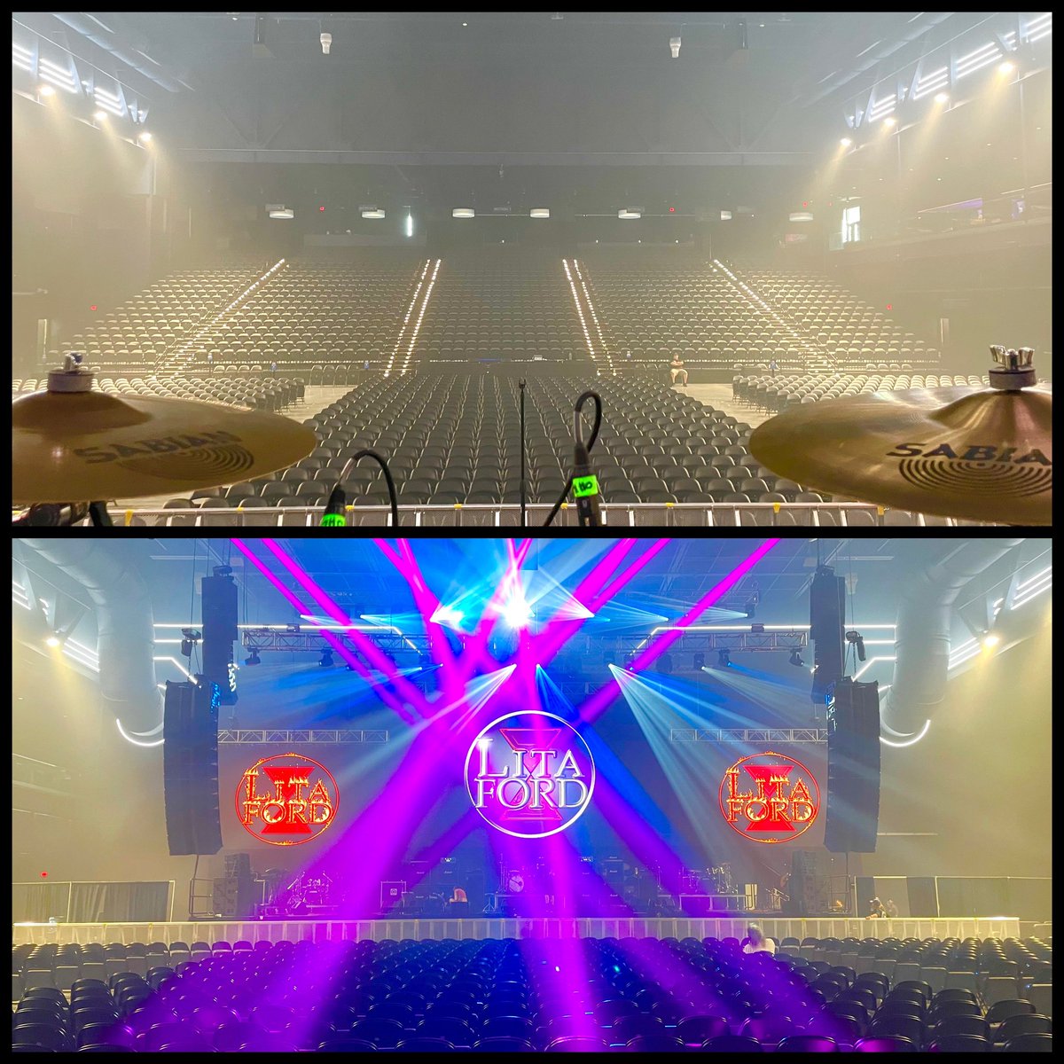 Soundcheck views today from both drummer and audience perspectives. With Lita Ford at the Tech Port Arena in San Antonio (with Jack Russell’s Great White + Kingdom Come + Moxy + Legs Diamond)