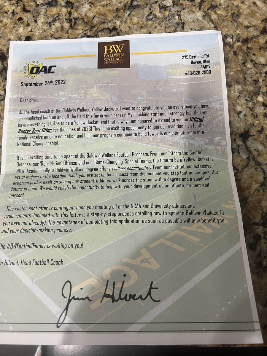 Thank you coach <a href="/CoachHilvert/">Jim Hilvert</a> for the game day visit! And thank you for the official roster spot offer!