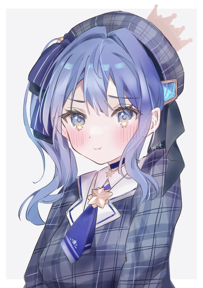 hoshimachi suisei 1girl solo blue hair plaid headwear blue eyes hat side ponytail  illustration images