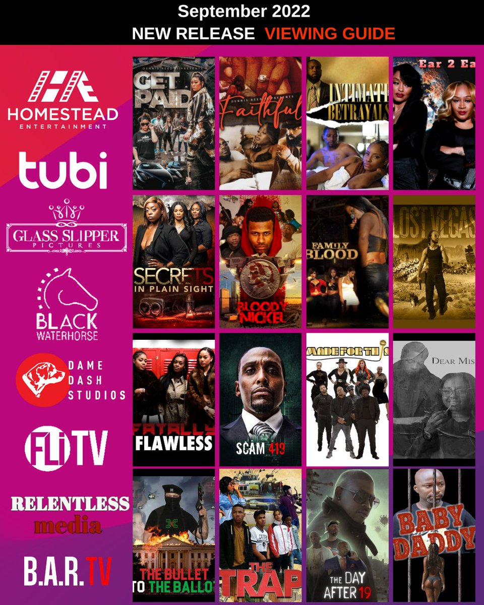 We are bringing that 🔥 🔥 🔥to keep you entertained during the first weekend of Fall. 🎥 🍿

Check out the this month's hottest films !⁠ 🔥 🔥 🔥🎥

#HomesteadEntertainment⁠
#GlassSlipperPictures
#DameDashStudios
#BlackWaterhorse
#FLITV
#RelentlessMedia
#BarTV