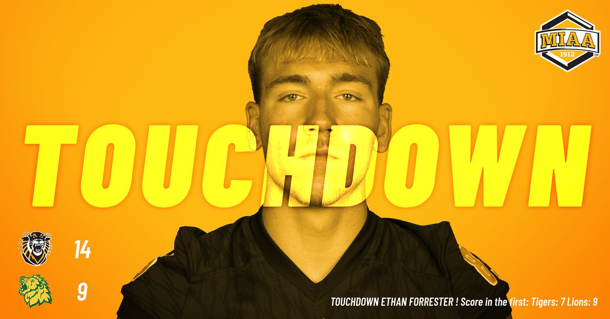 FHSUFootball's tweet photo. TOUCHDOWN LAYTON CURE! The Tigers find the end zone again to bring the score to Tigers: 14 Lions: 9 in the second. https://t.co/JN1zyxfXo1