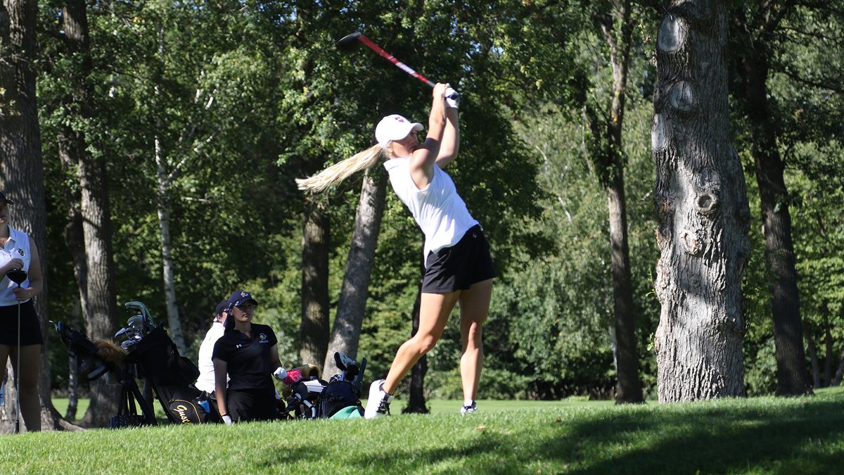 CSB_Athletics's tweet photo. The @csb_golf team is tied for 6th after their first round of the St. Kate's Invite. JR Emily Renner carded a 76 to lead the Bennies on day one! SO Sami Boerboom shot 79 &amp; JR Hayden Boelter (pictured) carded an 87 to round out the Bennies top 5. 
📰https://t.co/E61kOAQDfl https://t.co/61d8WQp1ZO