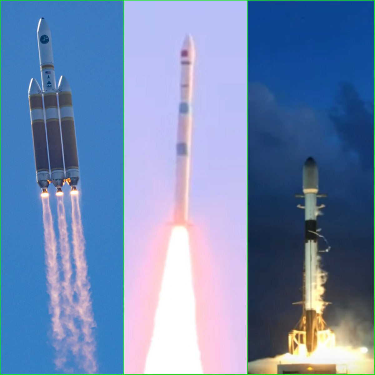 Three Worldwide Spaceflight🚀 in 68 minutes.

#DeltaIVHeavy - #NROL91 - 22:25 UTC
#Kuaizhou1A - #Shiyan 14,15 - 22:55 UTC✅
#Falcon9 - #StarlinkG435 - 23:32 UTC ✅

©️ #ULA, CASIC, #SpaceX