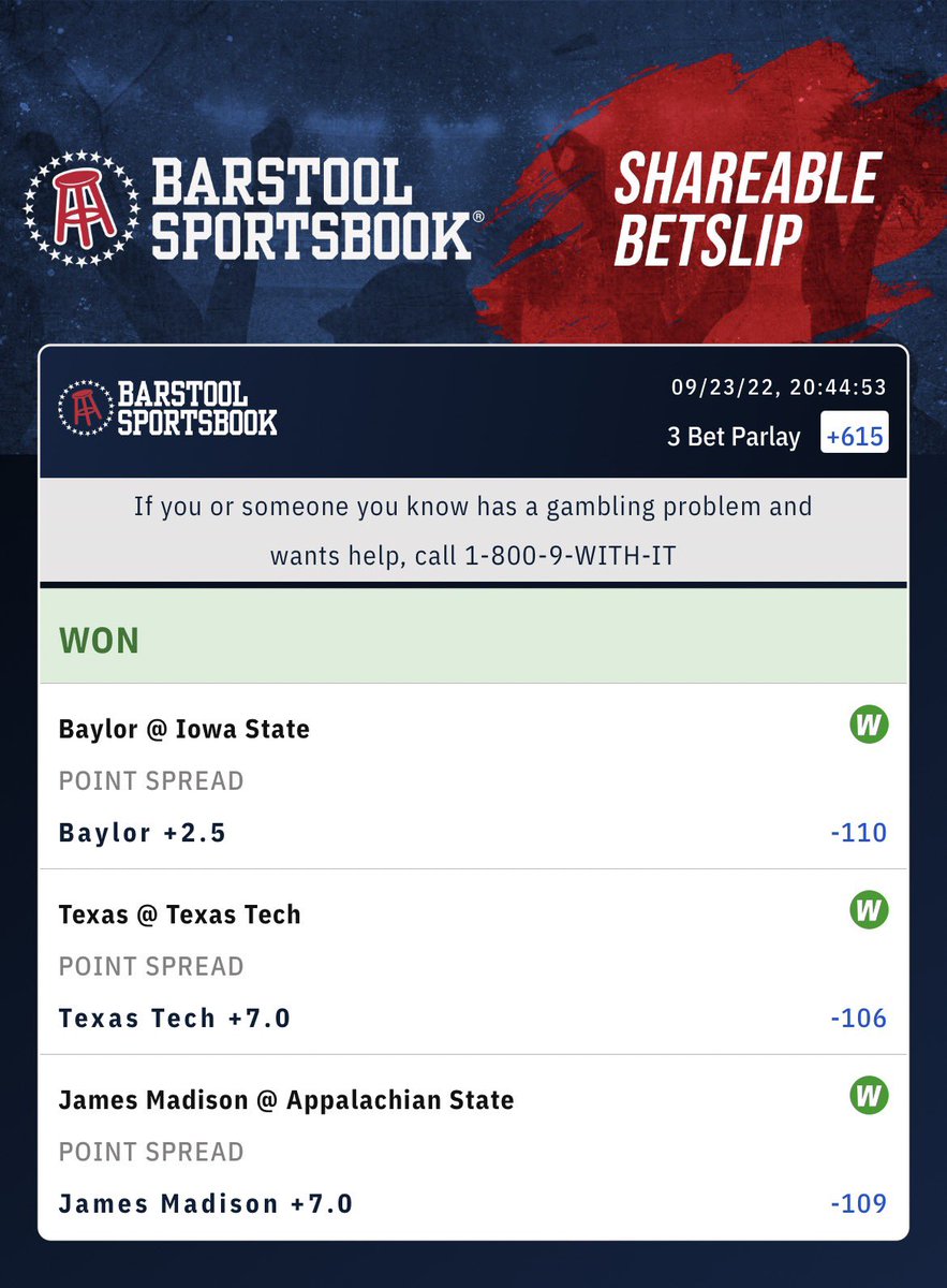 First ever bet on <a href="/barstoolsports/">Barstool Sports</a> Sportsbook was a winner!! Thanks to <a href="/PFTCommenter/">PFT Commenter</a> for the JMU pick 🤝💯