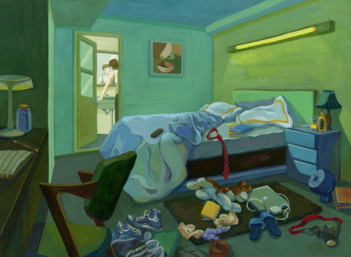 wei_xingye's tweet photo. The messy self #illustrationart #visualart #traditionalpainting #traditionalart #room #greenpic #greenart #handdrawn https://t.co/1nlUpXBBpP