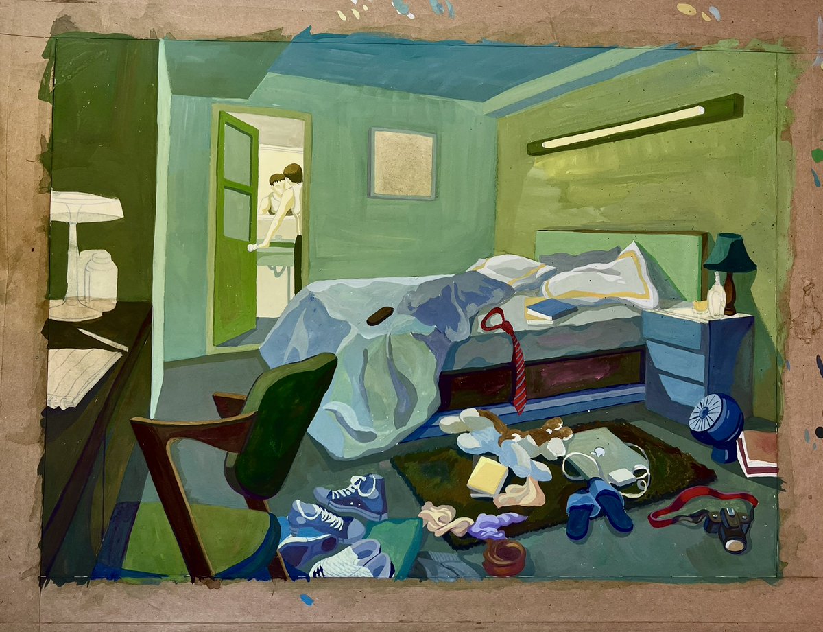 wei_xingye's tweet photo. The messy self #illustrationart #visualart #traditionalpainting #traditionalart #room #greenpic #greenart #handdrawn https://t.co/1nlUpXBBpP