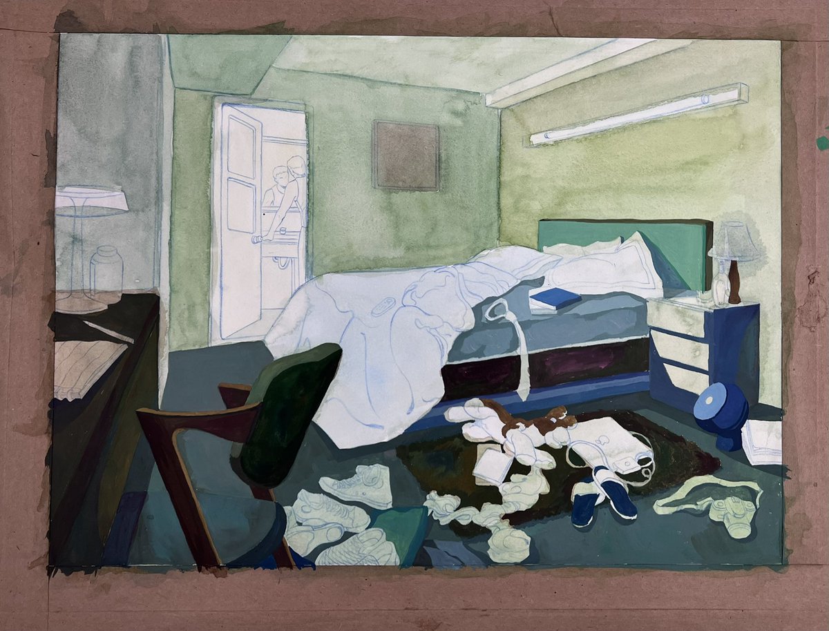 wei_xingye's tweet photo. The messy self #illustrationart #visualart #traditionalpainting #traditionalart #room #greenpic #greenart #handdrawn https://t.co/1nlUpXBBpP