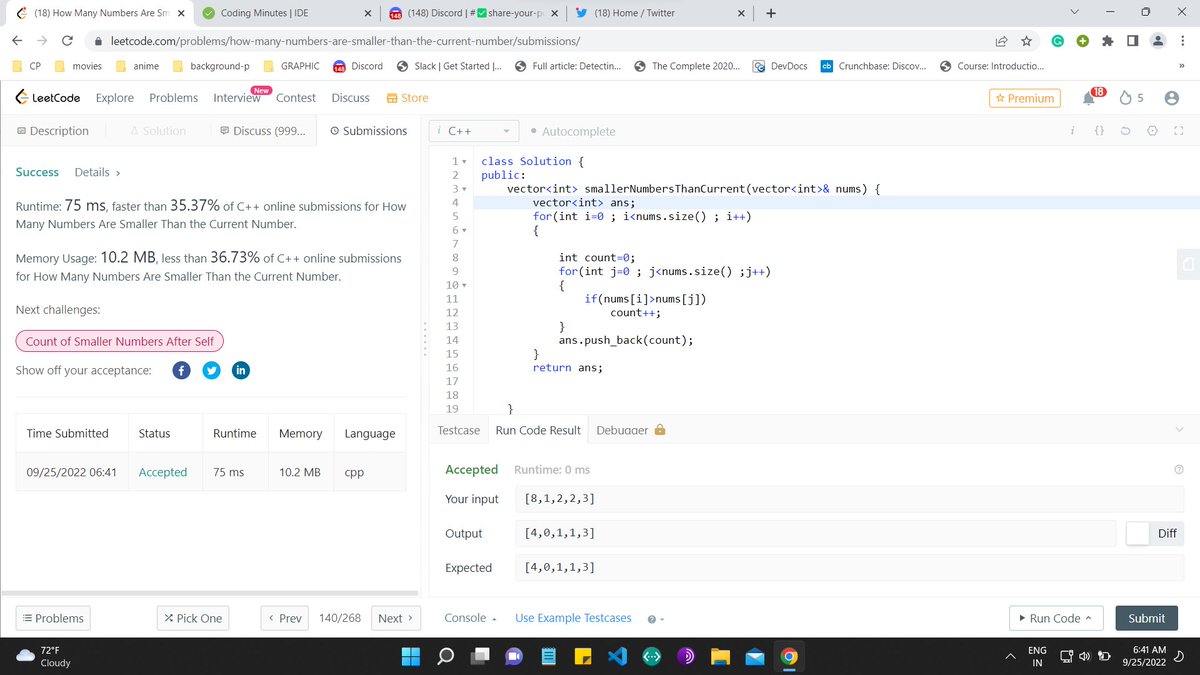 llDarkwayll's tweet photo. Day 87 of 100 Days of Code Program by
@CodeinCommunity

, Supported by
@MinutesCoding

Ques1:Current Number(Leetcode)
Code link:https://t.co/OrqxABtBEj
Discord:https://t.co/S4dOkeJfQi

#100daysofcodechallenge #codeincommunity #codein100daysofcode #100daysofcode #coding https://t.co/aLHulawuxM