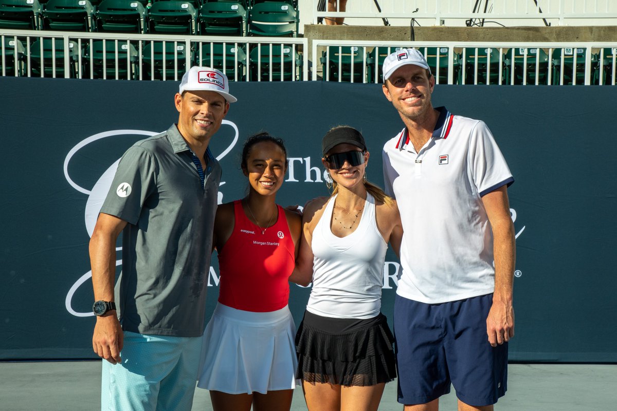 Bob Bryan and Leylah Fernandez (left) swept Ashley Harkleroad and Sam Querrey by a 3-0 score to win the Greenbrier Champions Classic Saturday in West Virginia.