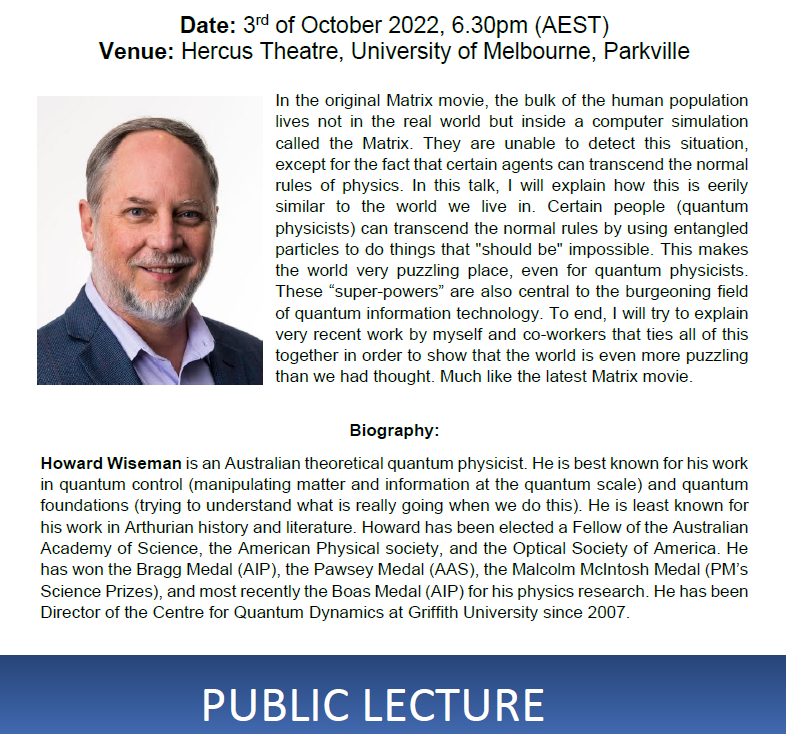 AIPVicBranch's tweet photo. Walter Boas medal public lecture: Are we living in the Matrix? 3 Oct 2022, 6.30pm https://t.co/RdVo40GpF4