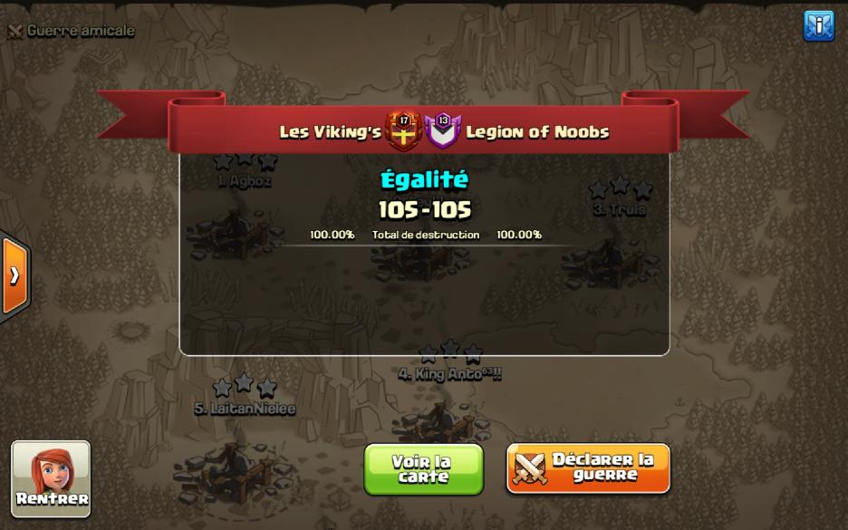 Week N°1 of <a href="/champwarleague/">Champions War League</a> Premiere🔥
GG <a href="/LegionOfNoobs_/">Legion Of Noobs</a>, beautiful war, exciting finish😍👏