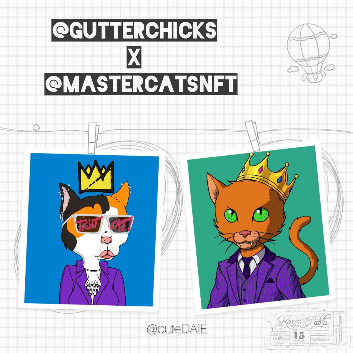 cuteDAIE's tweet photo. Got my space #FURbabies #nft partners 🤭 Who do you think would be the best couple? 🤔 
👑 @GutterChicks 💖 @MasterCatsNFT 
🚬 @GutterChicks 💗 @GutterCatGang https://t.co/TRNGQR6cVE