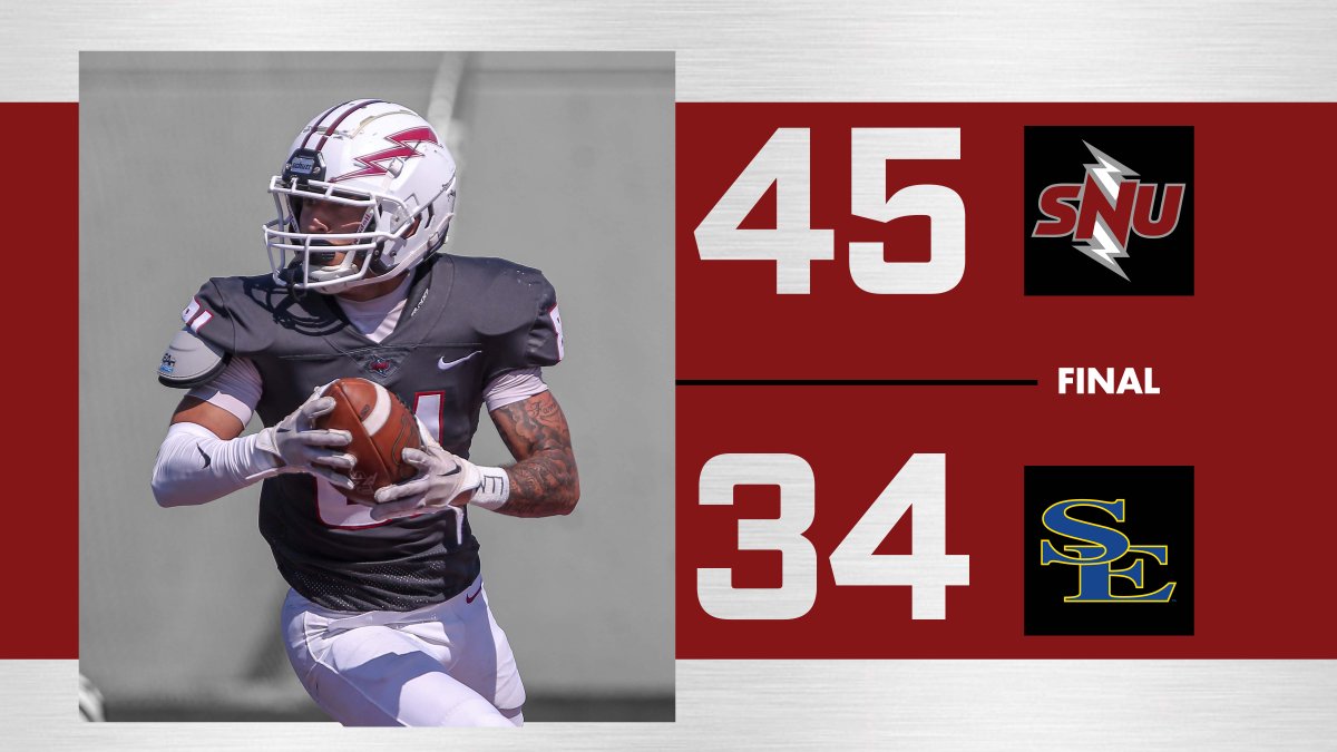 SNUFootball's tweet photo. Road W. It was a very good night!

@Portergm21 | 22 att, 191 yards, 3 TD
@d__may15 | 4 att, 70 yards, TD
@DbuElijah | INT, 7 tckls
@joshvxmm | INT,4 tckls
@AMacias16_ | INT

#BoltsUp⚡️ https://t.co/X86tfVO2vF