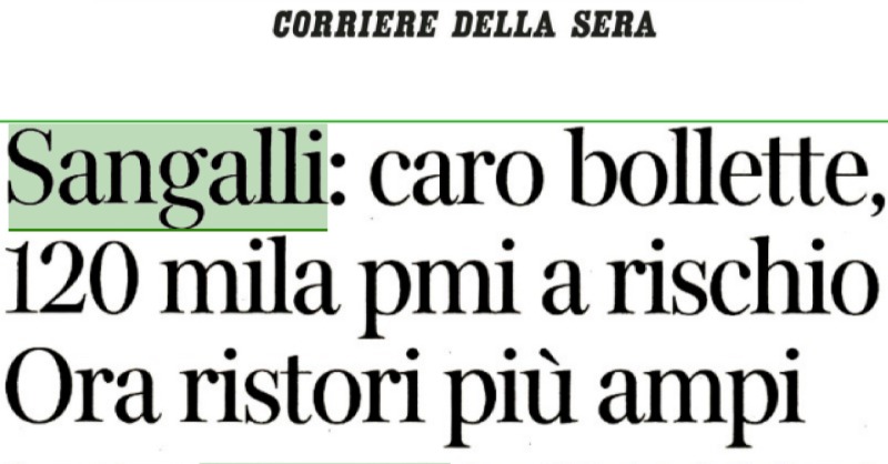 Confcommercio's tweet photo. #Carobollette #caroenergia
Il presidente Sangalli al @Corriere: “120 mila PMI a rischio. I costi? II triplo della Francia"