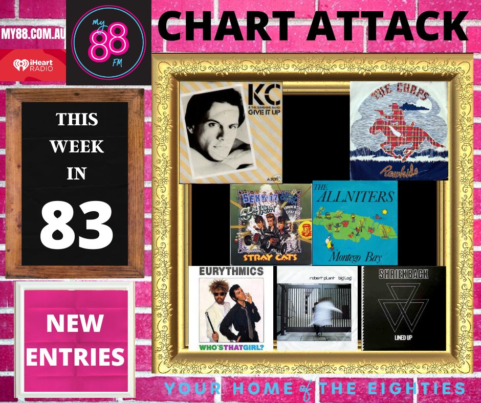 #ChartAttack on @My88_FM New Entries this week in:
49: Lined Up #Shriekback
47: Big Log #RobertPlant
46: Who's That Girl #Eurythmics
43: Montego Bay #TheAllniters
35: (She's) Sexy + 17 #StrayCats
34: McRawhide #TheChaps
29: Give It Up #KCAndTheSunshineBand
What's your fave?