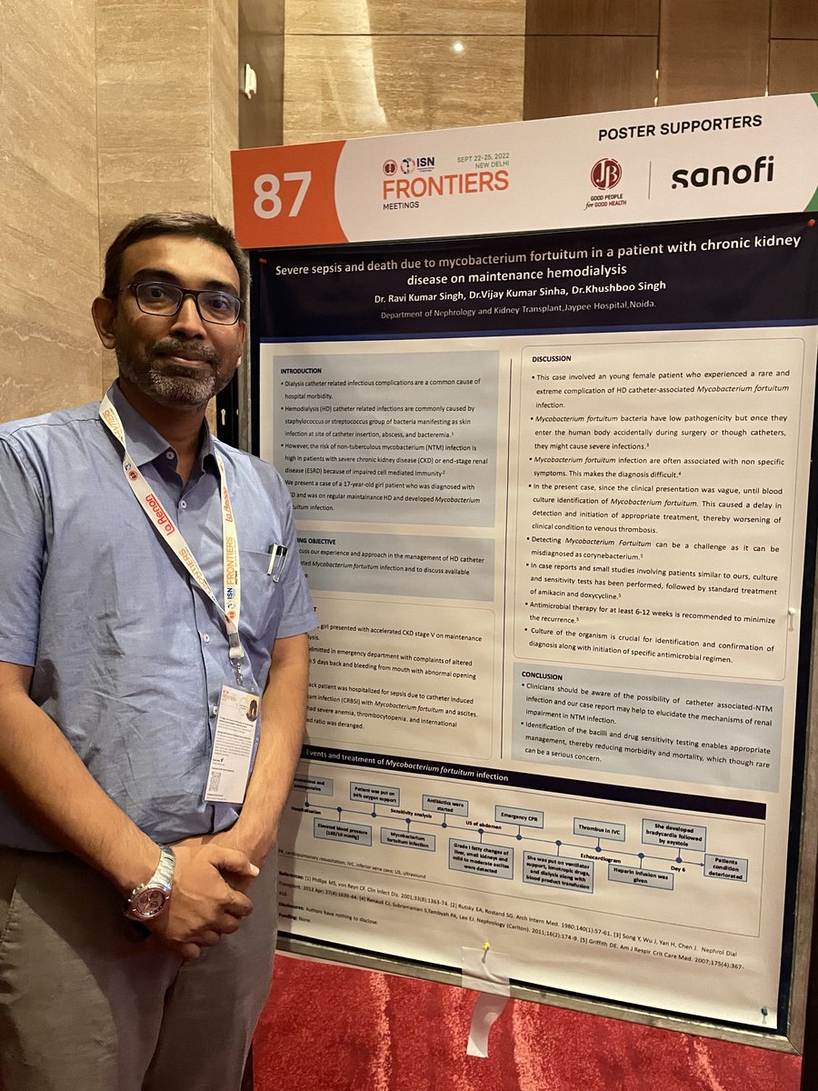 smritisinha29's tweet photo. Poster on Rare infection with Mycobacterium fortuitum in dialysis patient by ⁦@Rksingh181983⁩ at #ISNFrontiers https://t.co/q4uqHmdAon