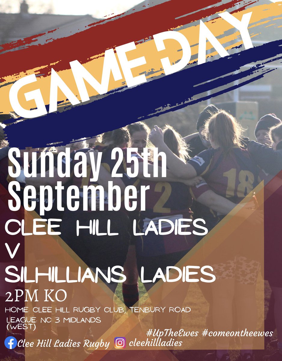 Game day!

After 4 years of waiting for this, the day is finally here where the girls play their first ever league game at Clee Hill Rugby Club🐑

2PM KO against Silhillians Ladies🏉
🍻Bar open from 1:30PM🍻

Come along and show the girls some support!

#comeontheewes
#UpTheEwes