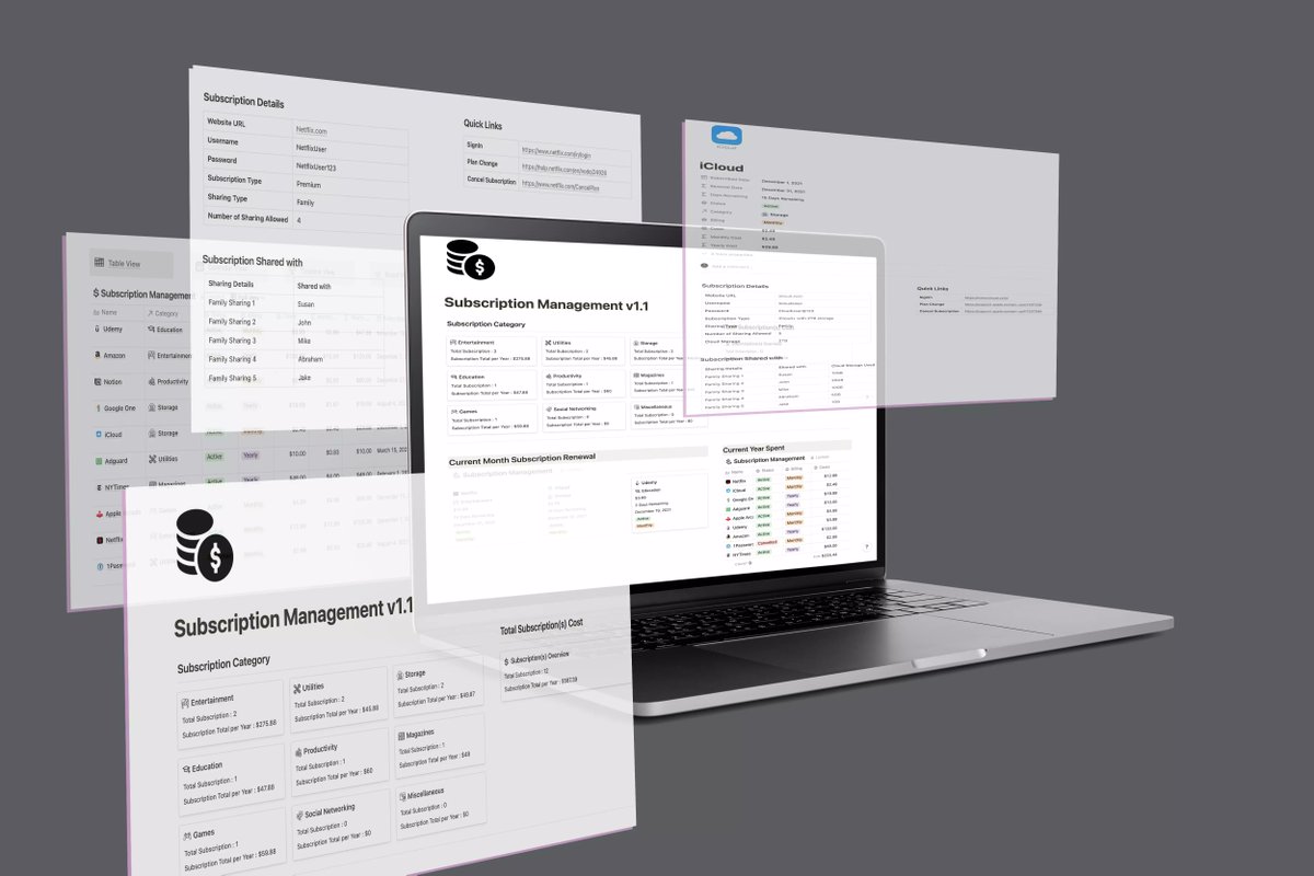 HowToUseNotion's tweet photo. A simple #notiontemplate for keeping track of all of your #subscriptions in one spot.
#subscriptionTracker
A person subscribes to a minimum of 10 services as per the latest survey. https://t.co/jxG17IMeB0