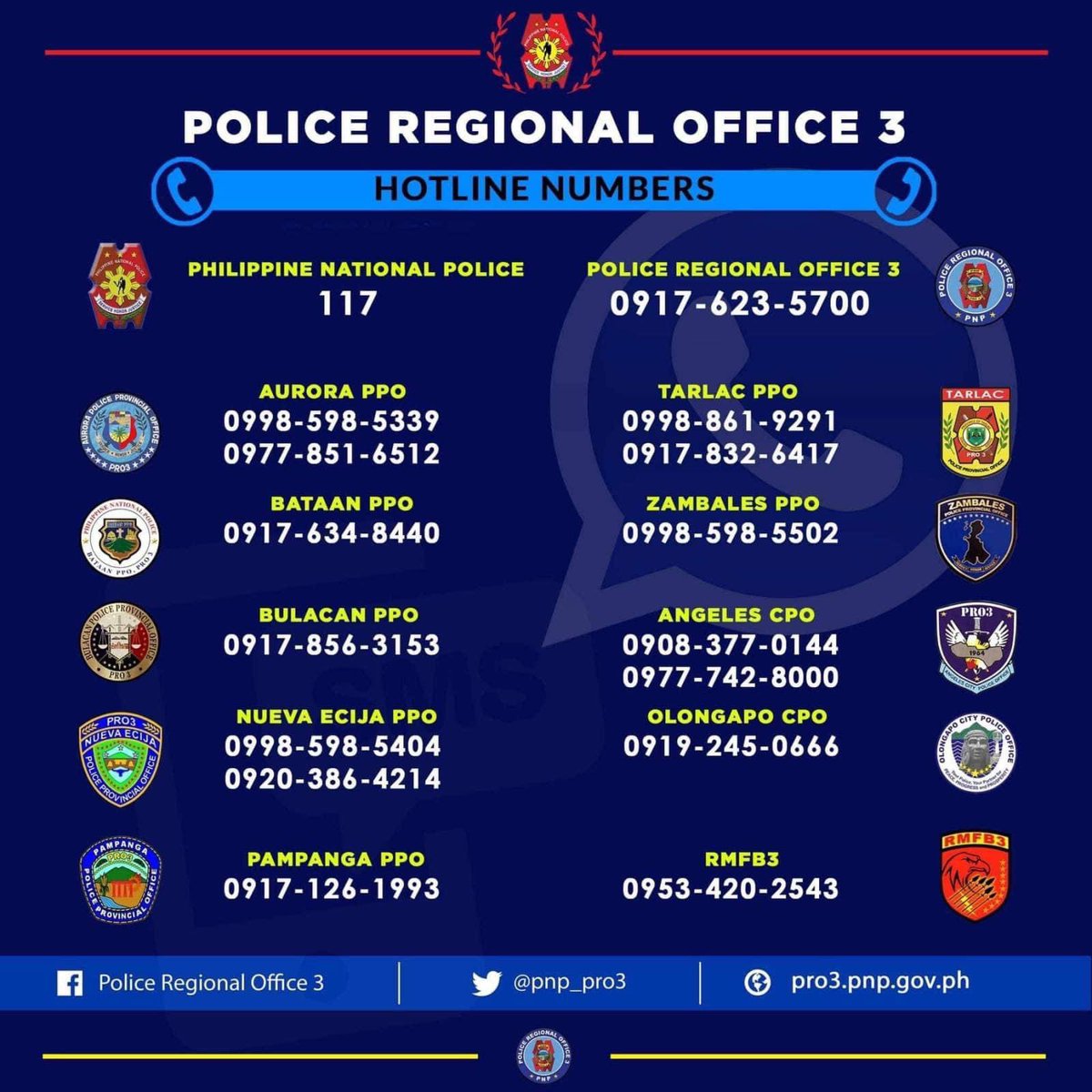 pnp_pro3's tweet photo. Ang PRO3 ay sinisiguro ang kaligtasan ng bawat isa lalong-lalo na sa panahon ng sakuna. Narito ang mga paalaala at mga hotline numbers na maaaring tawagan sa oras ng emergency:

#LifeisBeautiful
#KaligtasanNyoSagotKo
#TulongTulongTayo
#MKKequalsK
#PNPKakampiNyo
#KardingPH https://t.co/iyPSdpRLnd