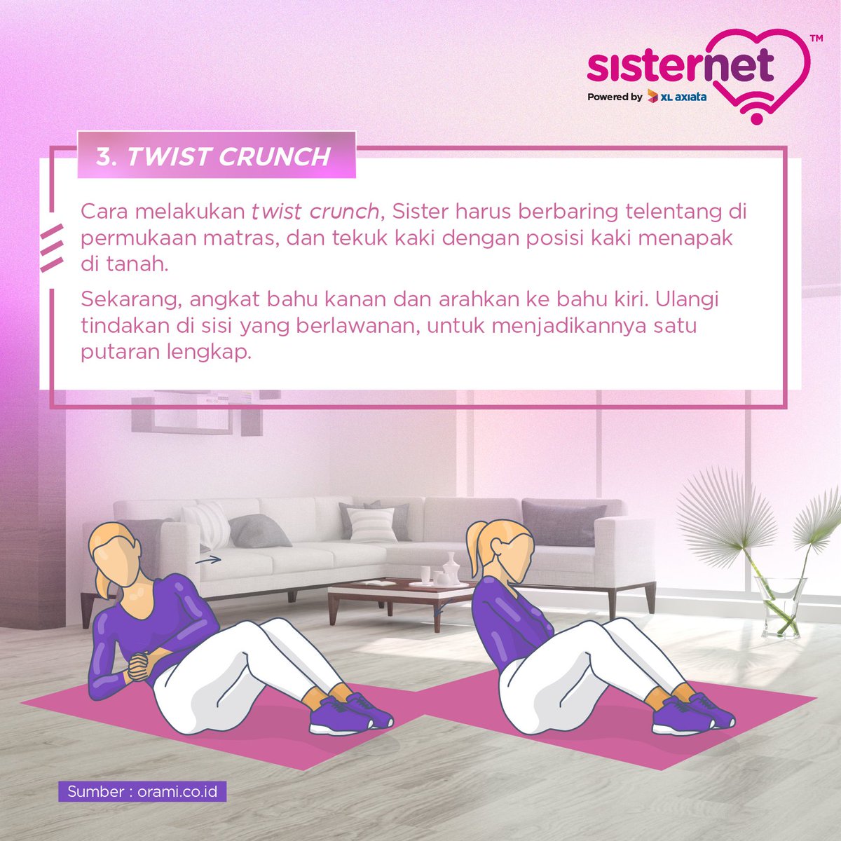 sisternetID's tweet photo. Tips ini adalah satu olahraga ringan yang Sister bisa lakukan di rumah, cobain gerakannya yuk Sis biar perut bebas dari lemak-lemak😆🤗
#olahragadirumah #weekend #weekendvibes #hariminggu #workout #homeworkou https://t.co/t1uYWyb9uE