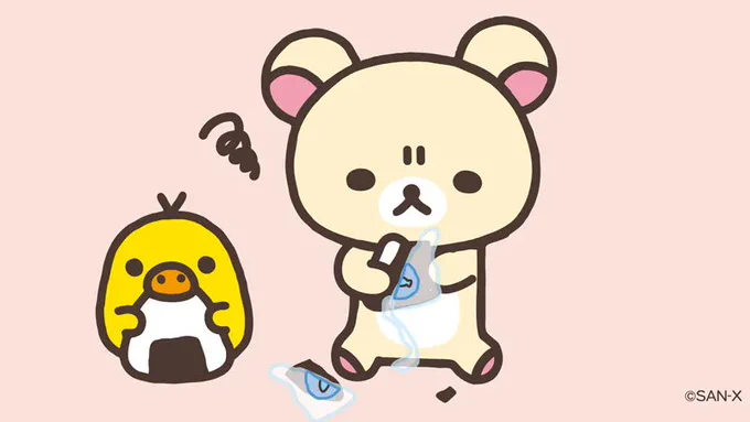 5のつく日はコリラックマの日コンビニのおにぎりがうまくあけられないみたい。#おにぎり 
