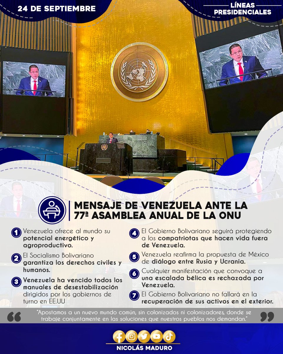 En un momento tan crucial para el mundo, Venezuela está más consciente de ser una sola comunidad.

Estamos dispuestos desde la cuna de Bolívar y Chávez a contribuir con un mundo pluripolar, humano y de iguales. ¡Amamos a la Vida!

#LíneasPresidenciales
