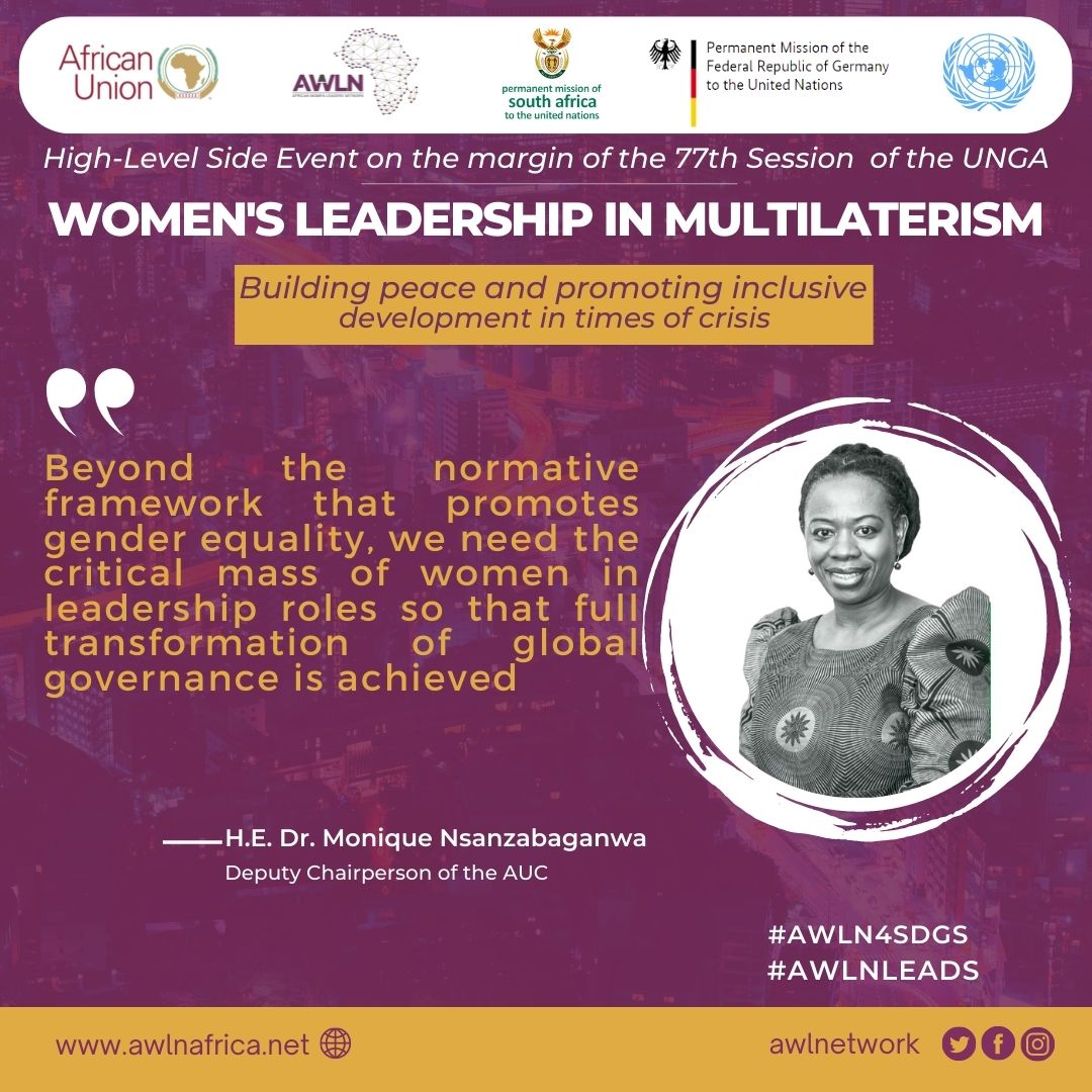 AWLNetwork's tweet photo. "We need the #criticalmass of ♀️ in #leadership to transform #globalgovernance" - Dr. Monique Nsanzabaganwa, Deputy Chair of @_AfricanUnion Commission @ the @AWLNetwork's #Highlevelevent on ♀️ in multilateralism
#AWLN4SDGs
#AWLNLeads
#TheFutureisFemale https://t.co/6ShrxOAnVU