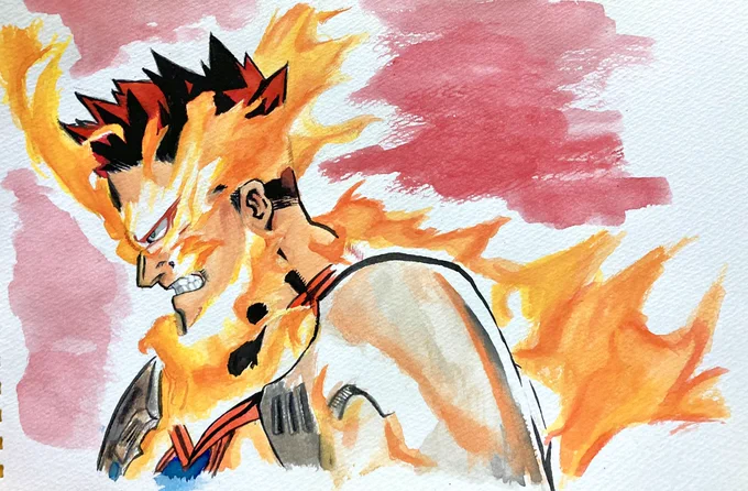 エンデヴァー水彩絵の具で描いてみた#模写 #ヒロアカ #heroaca_a #水彩画 