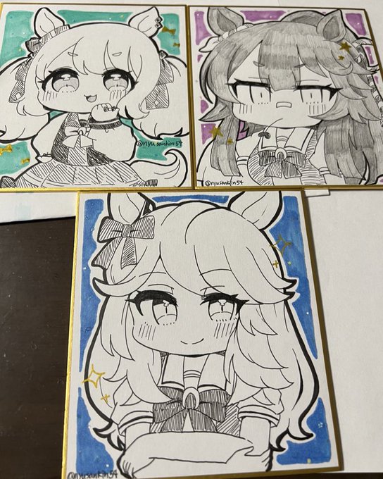 なんも考えずに描いてたら色紙5枚も作れてるやん〜〜 