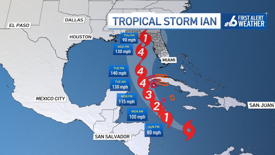 Tropical Storm Ian Expected to Impact Cuba and Florida as Hurricane; All of South Florida Out of Cone – NBC 6 South Florida