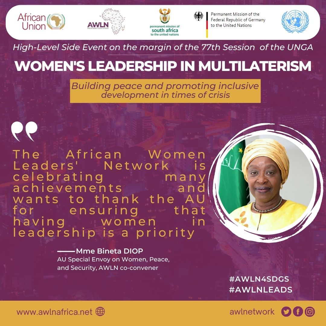 AWLNetwork's tweet photo. @AWLNetwork's Co-Convener @AUBinetaDiop commends the @_AfricanUnion on its support for #women in #leadership @ the #Highlevelevent on ♀️ in multilateralism
#AWLN4SDGs
#AWLNLeads
#TheFutureisFemale
@MaEllenSirleaf
@phumlambongcuka
@AUC_MoussaFaki
@POEthiopia
@AminaJMohammed https://t.co/kbotFlj7ip