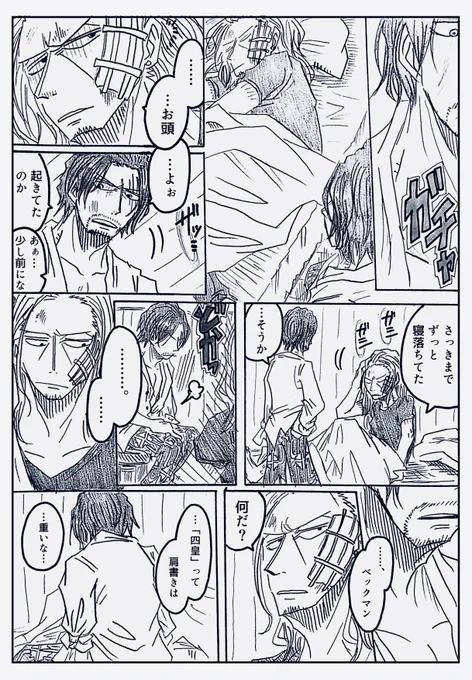【再掲&赤髪海賊団】
副船長の頬の傷が、もし大頭を庇って負ったものだったら…という妄想話。①/2 