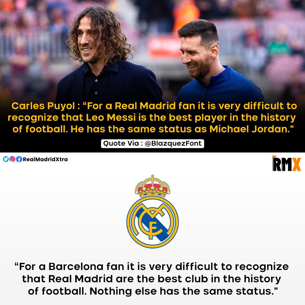 RealMadridXtra's tweet photo. If that's what you think, then it goes both ways @Carles5puyol 😊 https://t.co/ynuJzw9340