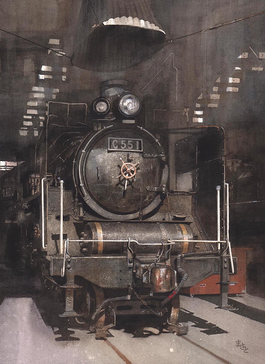 蒸気機関車、No.999号！。の、スペシャルオリジナル水彩画。