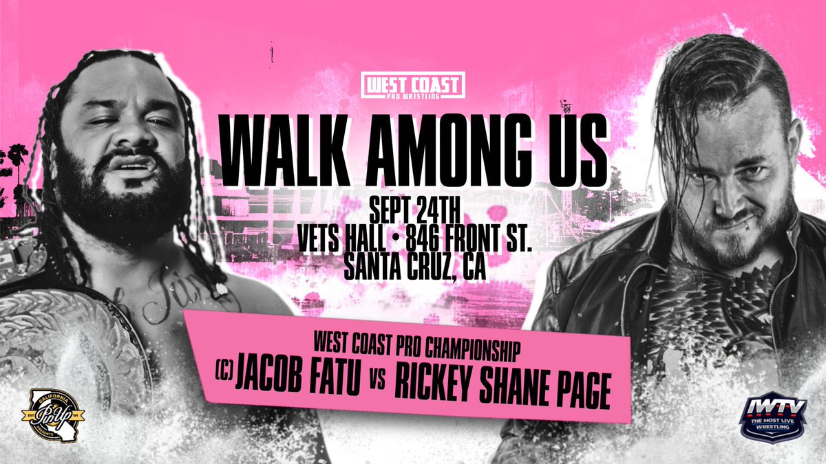 indiewrestling's tweet photo. Main event time at #WCWalk LIVE on IWTV - Jacob Fatu defends the West Coast Pro Championship against Rickey Shane Page! https://t.co/FVaD13deT2