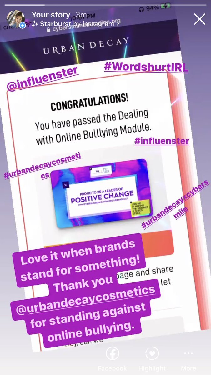 LeahLeftrick's tweet photo. Love it when brands stand for something! 💜 @Influenster @UrbanDecay 

#complimentary #WordsHurtIRL #UrbanDecayxCybersmile @Influenster @UrbanDecayCosmetics https://t.co/Ee961gMeM2