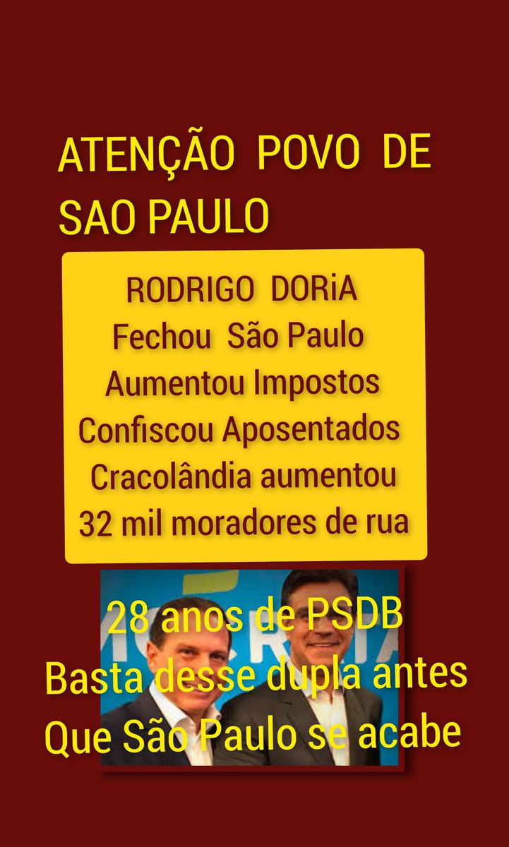 NJSC13's tweet photo. @FatimaF46328259 @Princesaqsonha @arivsilva1 @Marbenje @fmcs1970 @marciapepe @cty_reginaz @EdneiaScanto @barbosaR_432 @RachelAndo7 @evamanaos @figueredo_guede @marina17hen @MarcelodeMarco2 @NJSC13 SDV #RodrigoGarciaMente
#RodrigoGarciaCruel 
#RodrigoGarciaZero
#rodrigogarciasuma confisca aposentadoria Idosos SP
 #decreto65021/20  👃 @rodrigogarcia_  ▶ @carlaopignatari 
#CarlaoPignatariNuncaMais #CarlaoPignatari
tire da gaveta #PDL22 p. votação ▶ Tenham caráter https://t.co/ccBlj9MCGY