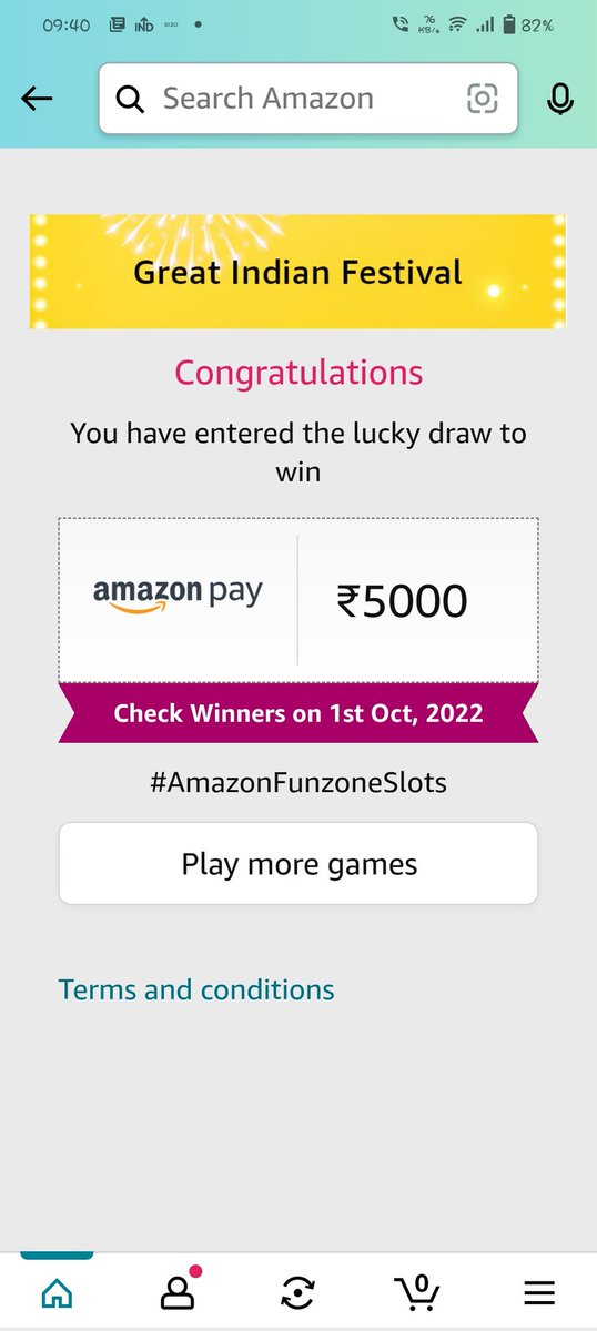 Rohit_m2003's tweet photo. Thanks Amazon @amazonIN @amazon @amazongames 
#AmazonFunzoneSlots 
#AmazonIndia 
#AmazonGreatIndianFestival 
#Amazon #AmazonSeLiya 
#amazongamingweek https://t.co/xFzJWyRafN