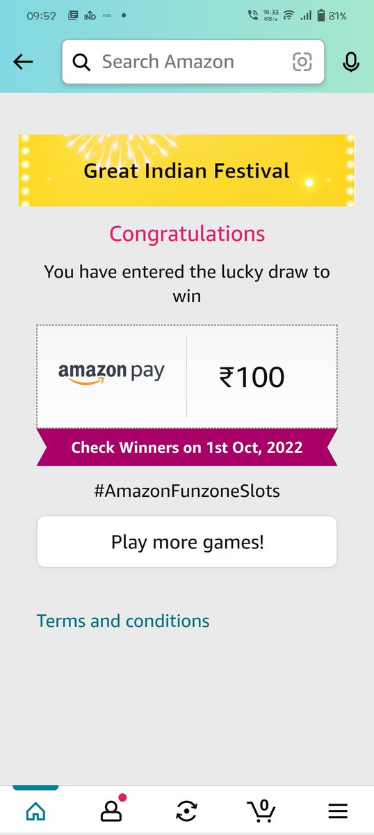 Rohit_m2003's tweet photo. Amazing Amazon you're doing great...@amazon @amazonIN @Amazon_DealsA2Z 
#AmazonFunzoneSlots
#AmazonSpinandWin 
#AmazonGreatIndianFestival 
#AmazonSeLiya 
#AmazonPrime 
#Amazonian #amazonIN https://t.co/cOcv8eo3HY
