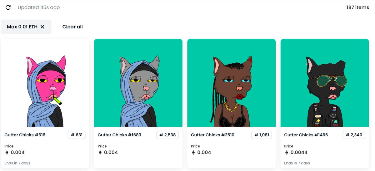 Gang, we are less than 200 Chicks from a 0.01 floor - the project could easily skyrocket from there! Let's get everyone in here, while it's still close to free to get in!

#moon #10x #nft #GutterChicks