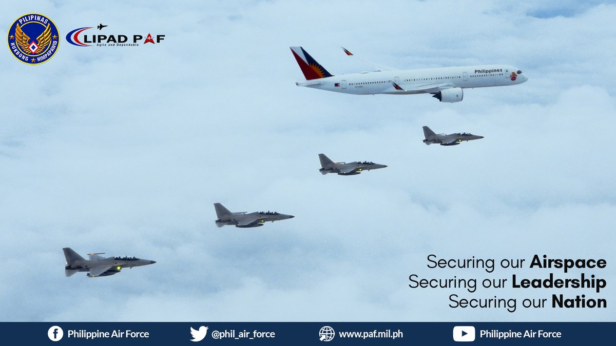 onenewsph's tweet photo. LOOK | The Philippine Air Force's FA-50s escort the plane of Pres. Ferdinand Marcos Jr. back into the national airspace as he returns from his working visit in the United States.
📷 Philippine Air Force https://t.co/tOClA2eoGA