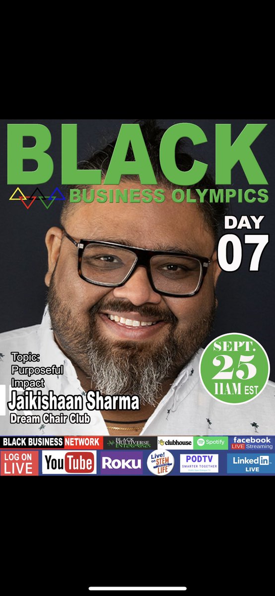 Streaming Live on Day 7 and catch replays on Days 1-6 at m.youtube.com/channel/UCpbmA… #blackbusinessolympics #blackbusinessexpousa #blackownednetwork #BlackTwitter #worldwide