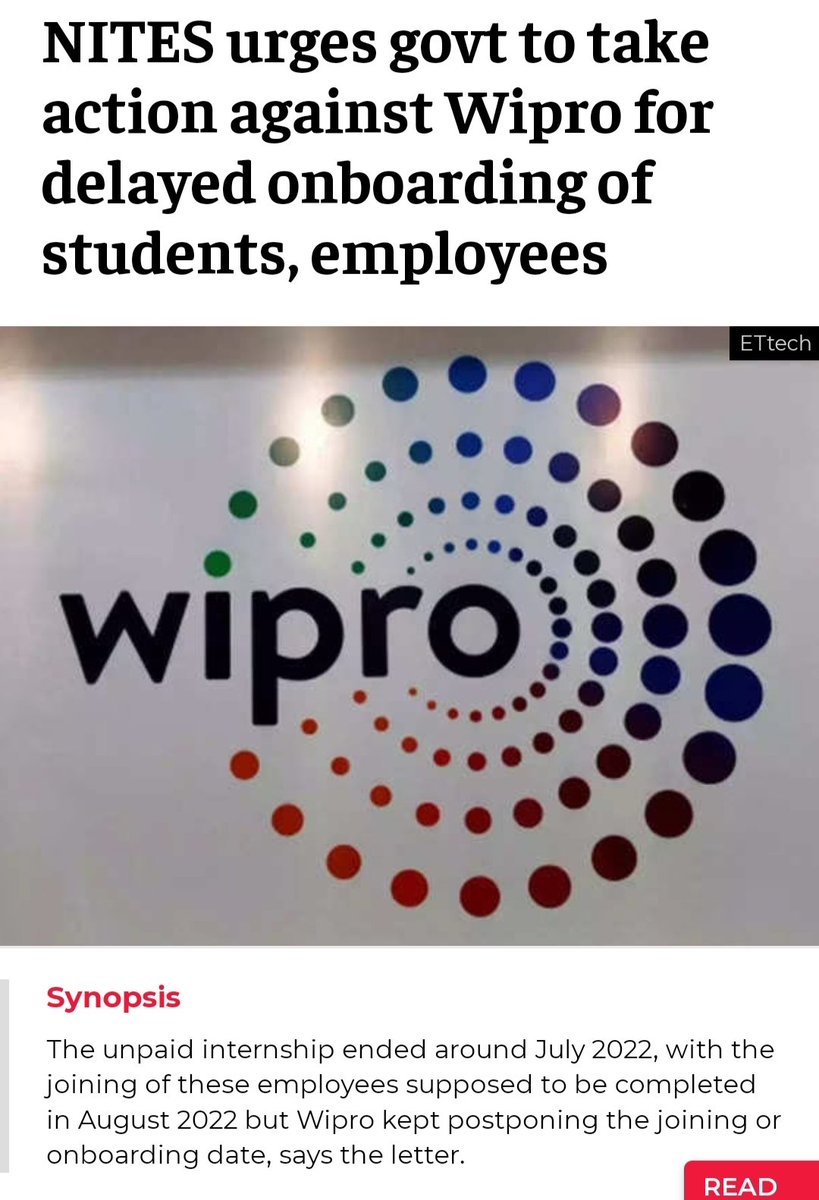 NITESenate's tweet photo. @Wipro has no right to play with the future of students &amp; employees. We are seeking @LabourMinistry intervention to stop this unethical practice which has jeopardised lives of more than 2000 campus hires and employees. 
#Wipro #WiproOnboarding #wiproonboardus2022 https://t.co/kPIGkAlCBV