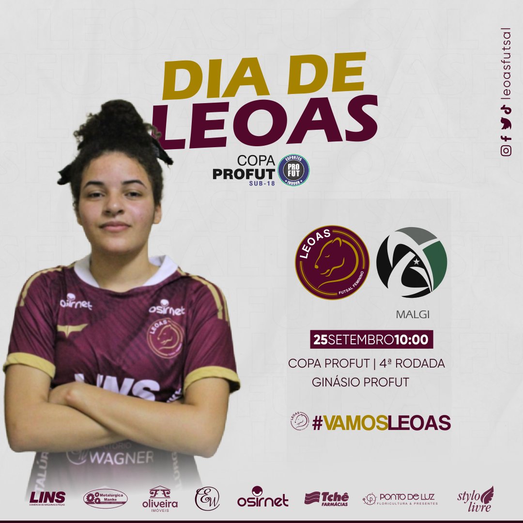 leoasfutsal's tweet photo. DIA DE LEOAS!!!🔥🦁⚽️

Hoje #asgu do sub-18 entram em quadra para enfrentar a Malgi pela 4ª rodada da Copa PROFUT. A Leoas vai em busca da primeira vitória na competição, então ativa o despertador, pega o amargo e vem #jogarjunto com as nossas gurias nesta manhã de domingo. https://t.co/McVPRXLptA