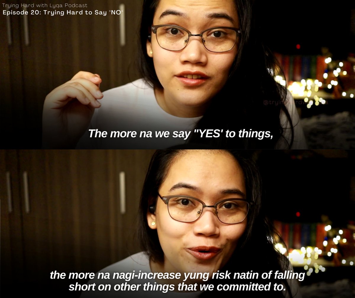 teamlyqa's tweet photo. Isa ka din ba sa hirap magsabi ng "NO"? 

Then, you might need to hear episode 20 where @lyqamaravilla shares the challenges she had with saying "Yes" all the time, and how she resolved it.

#TryingHardwithLyqa https://t.co/AexnAbGkc3