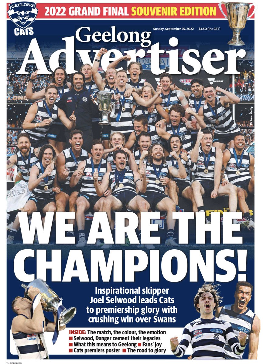 GeelongCats's tweet photo. Don't forget to grab your 2022 Grand Final paper from @geelongaddy 📰 #WeAreGeelong https://t.co/oAL86NrGHa