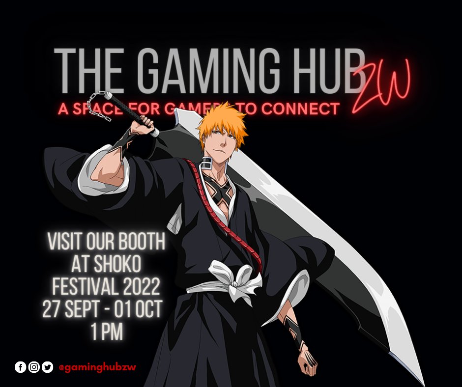 GamingHubzw's tweet image. Bankai! Tensa Zangetsu.
Let's connect over friendly Jump Force fighting matches using Bleach Characters...
How does Wednesday 28 October, 2 PM at Moto Republik sound? Fantastic! Let's meet at the Gaming Hub zw booth at @ShokoFestival #gamingistherapy
