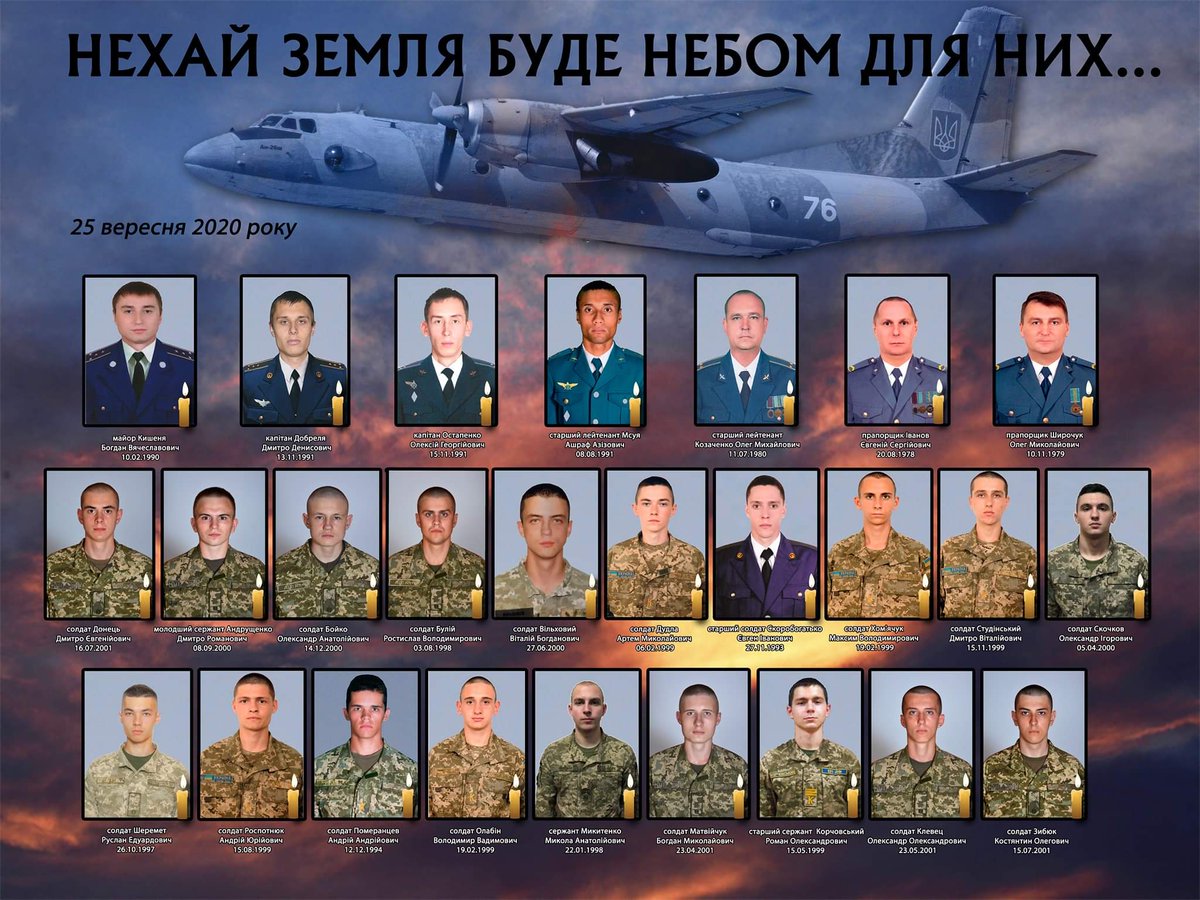 В цей день 2020 біля міста Чугуїв на Харківщині розбився військовий літак АН-26Ш. Унаслідок авіакатастрофи загинуло 26 людей.