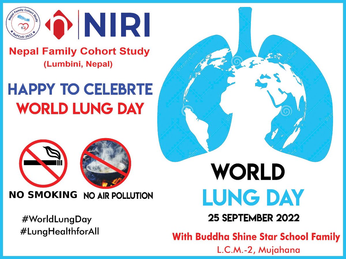 We are celebrating World Lung Day at a local school in Lumbini, #Nepal with a message to #NoSmoking and #NoAirPollution. #WorldLungDay @omkurmi @EuroRespSoc @WHO @niri_nepal @BTSrespiratory @ERS_Assembly6 @atscommunity