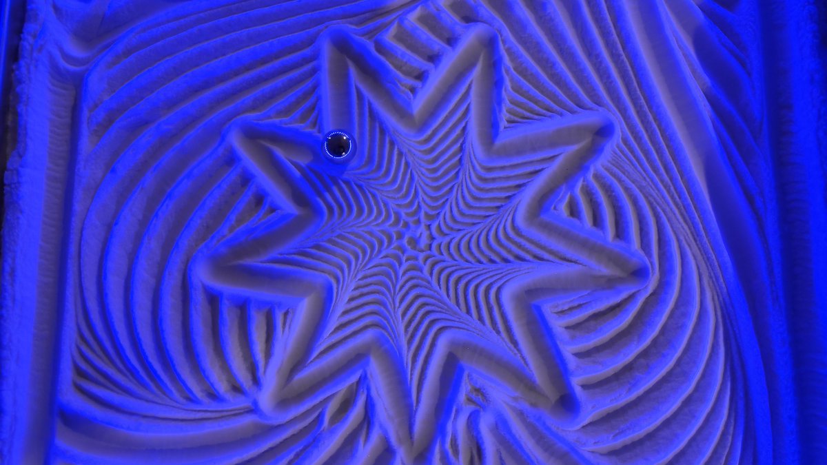 MakerFaireRome's tweet photo. #MeditTable: a sphere that moves magically on the sand, drawing endlessly shapes destined to disappear at any moment. 
Discover the #kinetic sculpture that invites to the meditation at #MFR2022: https://t.co/T7MrTPYmxZ

@alegiaco2 https://t.co/dmkuV2zyEf